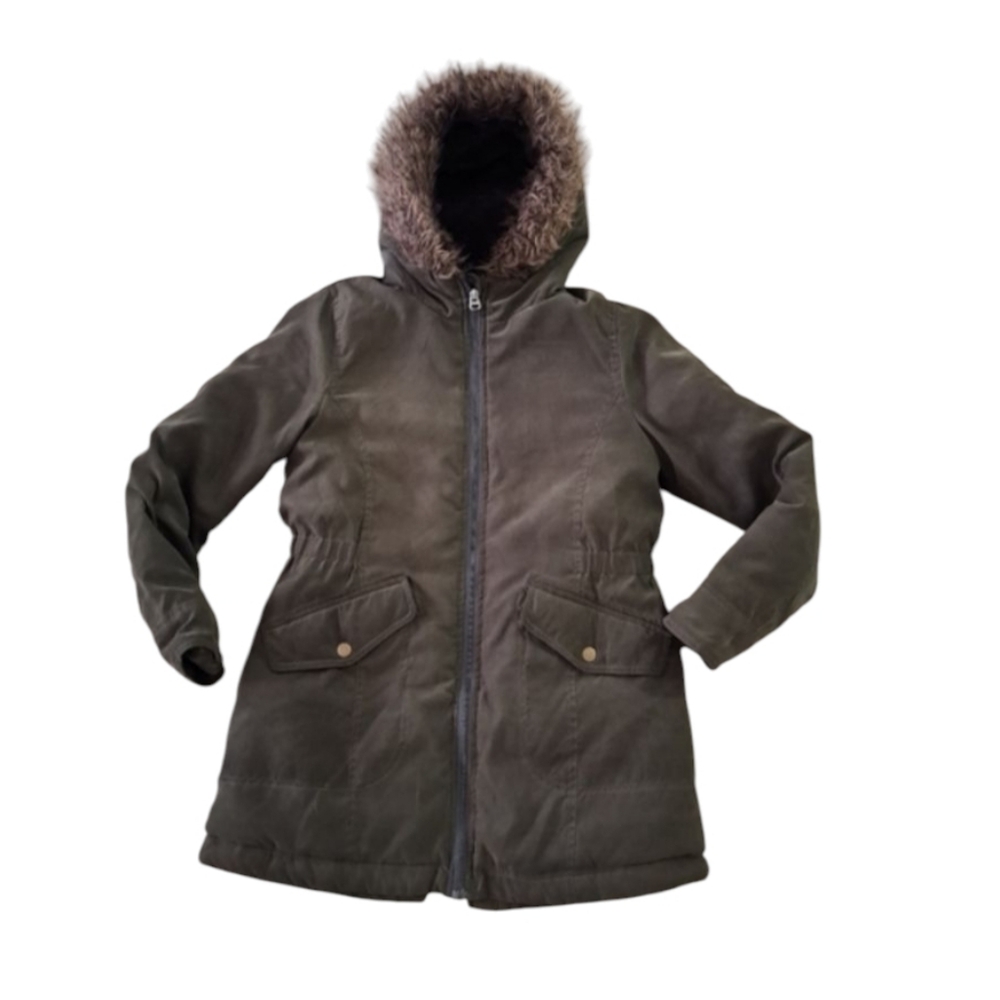 Rothschild Big Girl Green Micro Parka Faux Fur Trim Hood & Lining Jacket Large